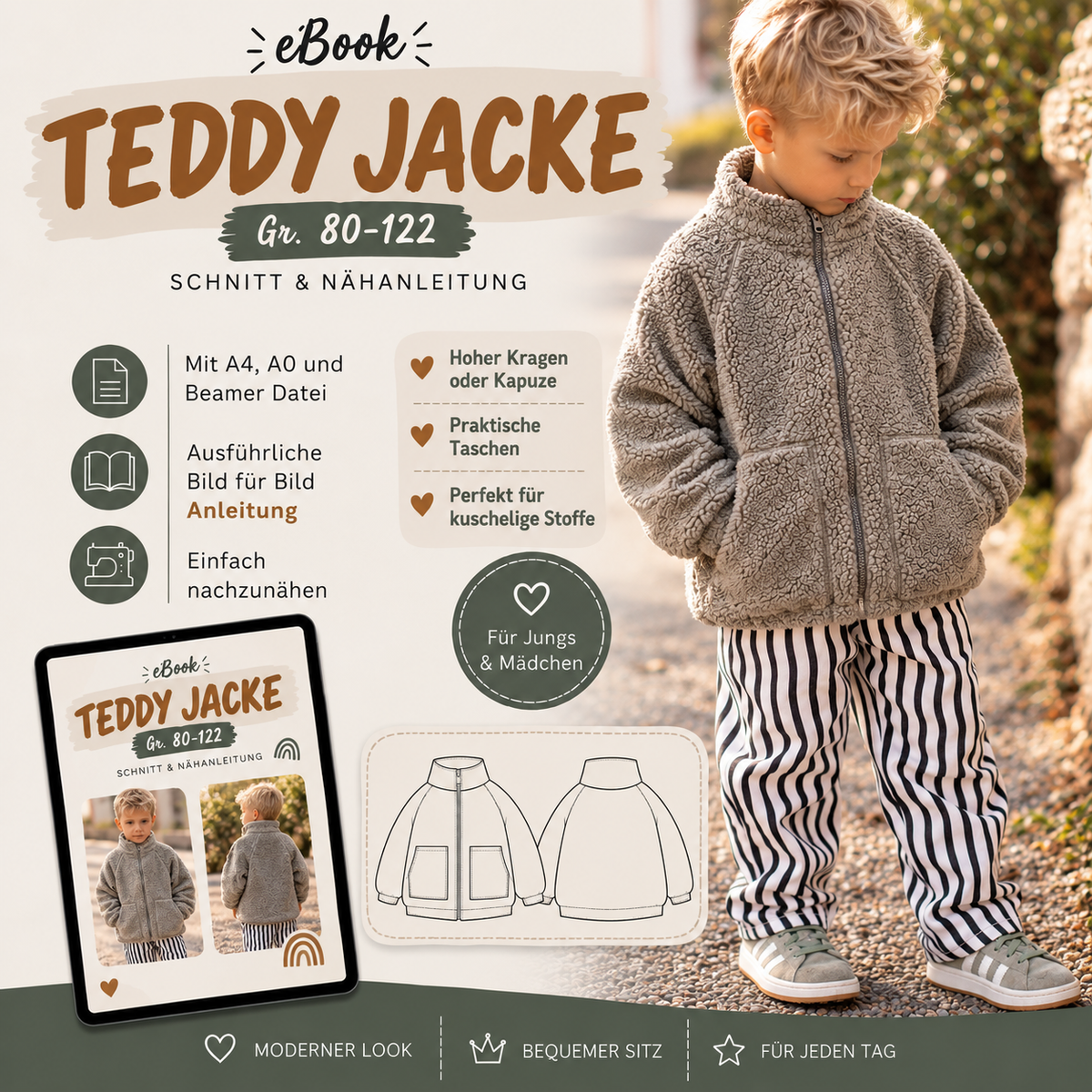 Schnittmuster Kinder Jacke TEDDY | Gr. 80–122 | PDF & Beamer Datei