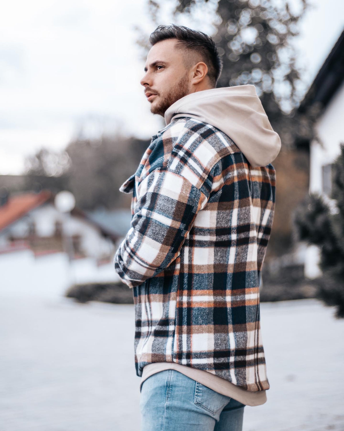 !Versand erst ab 8.12 möglich! Jacqurd Stoff Karo - Taupe Grau
