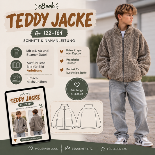 Schnittmuster Kinder Jacke TEDDY | Gr. 122–164 | PDF & Beamer Datei