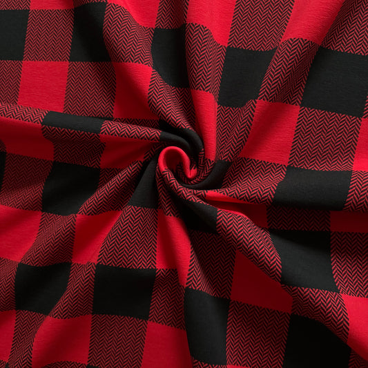French Terry gebürstet - Karo Rot