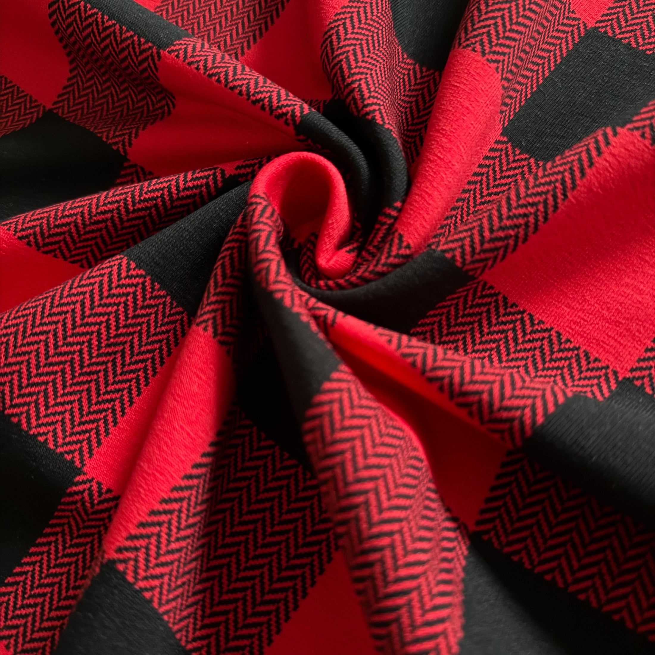 French Terry gebürstet - Karo Rot