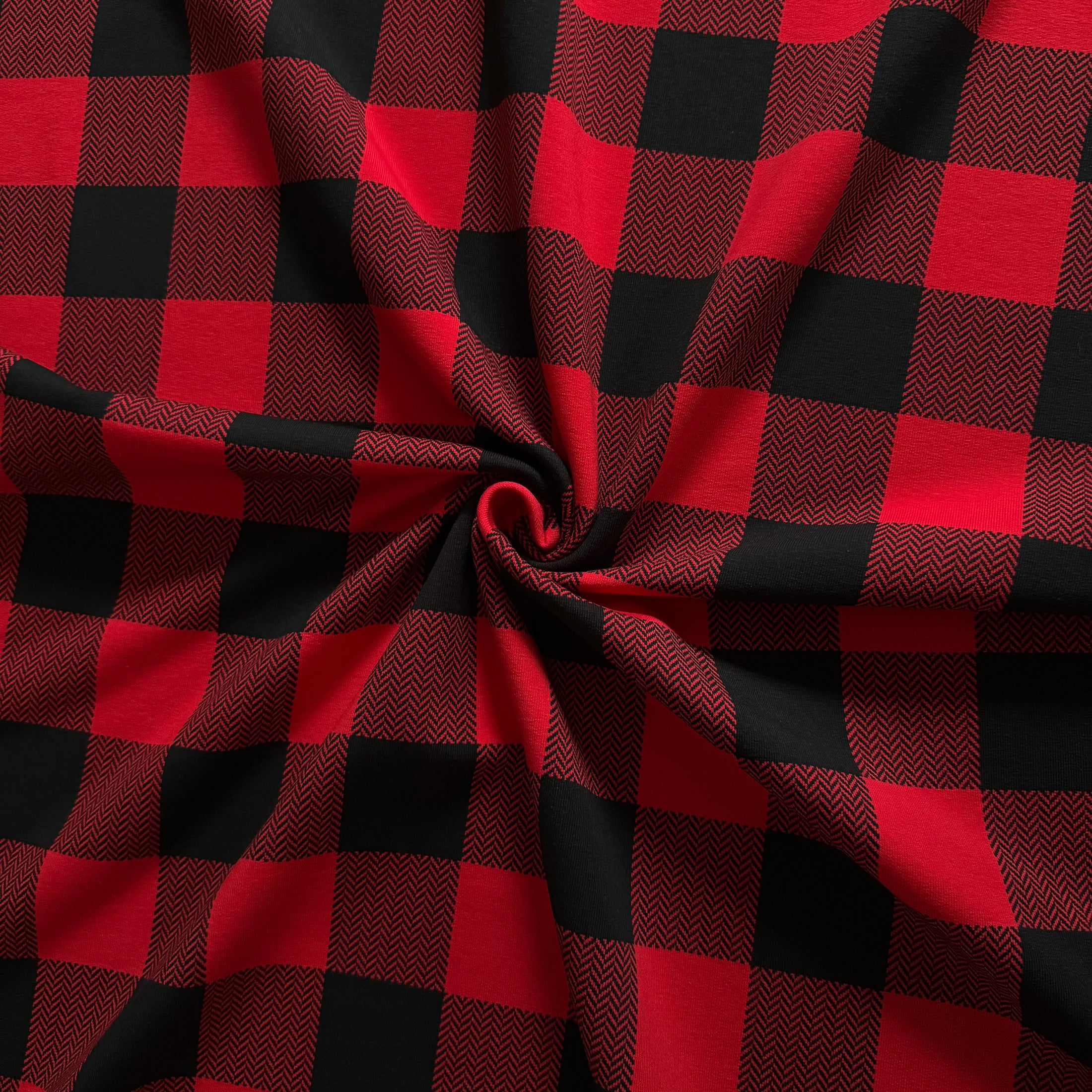 French Terry gebürstet - Karo Rot